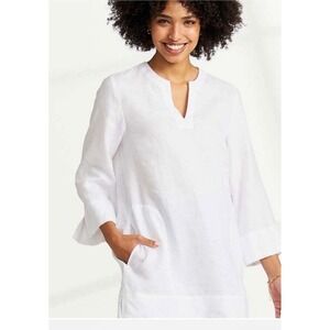 Lands' End Womens White Linen Viscose Blend V-Neck DO NOT BUY